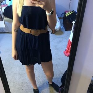 Navy blue dress with belt